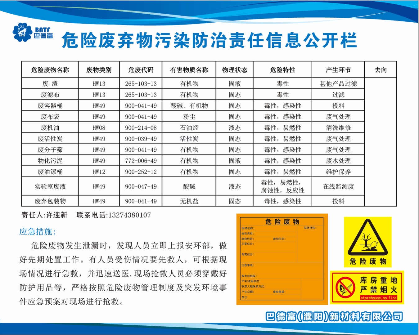 918博天堂危险废弃物污染防治责任信息公开 